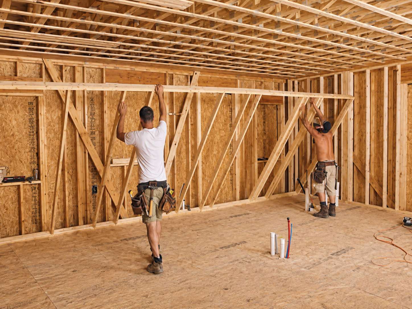 Interior steel and wood wall partition framing